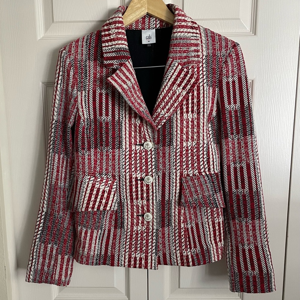CAbi Nautical Patchwork Red White & Blue Blazer